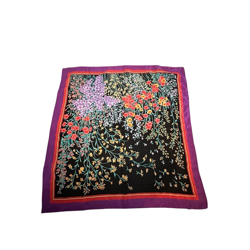 Vintage Women's Multicolor Floral Print Square Silk Scarf